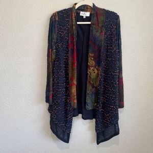 Palila San Francisco Confetti Knit Mixed Media Floral Cardigan Artsy Lagenlook